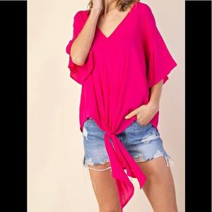 Hot Pink Summer Knotted Top